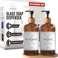 Sunrise Premium 16 OZ Thick Amber Glass Soap Dispenser, Bamboo Pump by SunrisePremium
