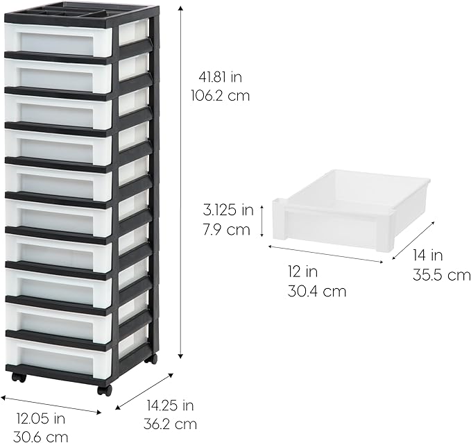 IRIS USA Plastic Drawer Storage Organizer Rolling Cart, - Image 3
