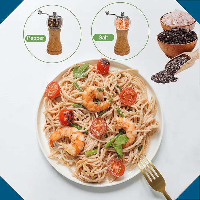 Salt and Pepper Grinder Set Wooden Pepper Salt Grinder Set Manual Pepper Mill - Image 5
