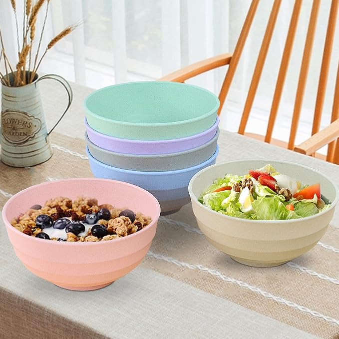 Wrova Wheat Straw Bowls Set 60 OZ Unbreakable Large Cereal Bowls Set of 6 - Image 3