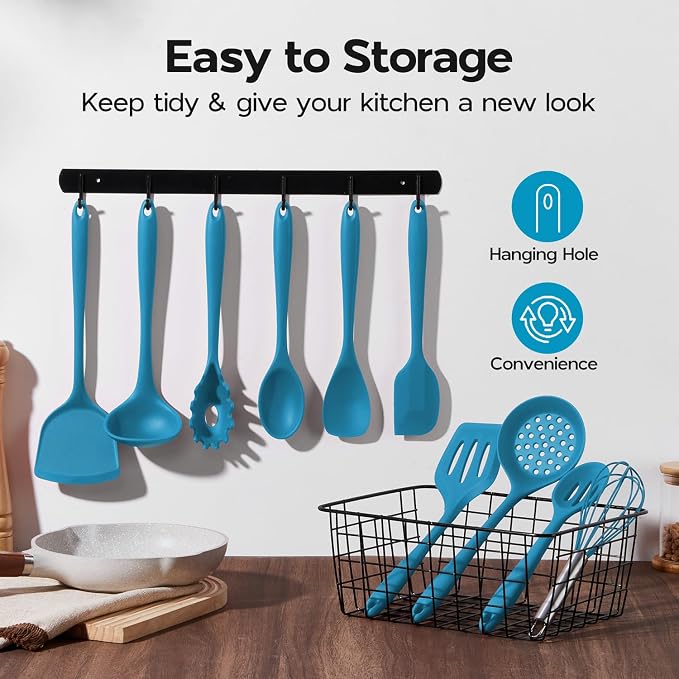 Onader Navy Blue Kitchen Utensils Set, Silicone Cooking Utensils Set of 10 - Image 5