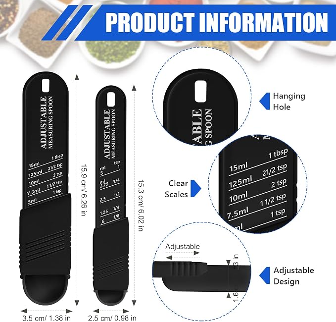 6 Pcs Adjustable Measuring Spoon Plastic Tablespoon and Teaspoon Set Baking - Image 2
