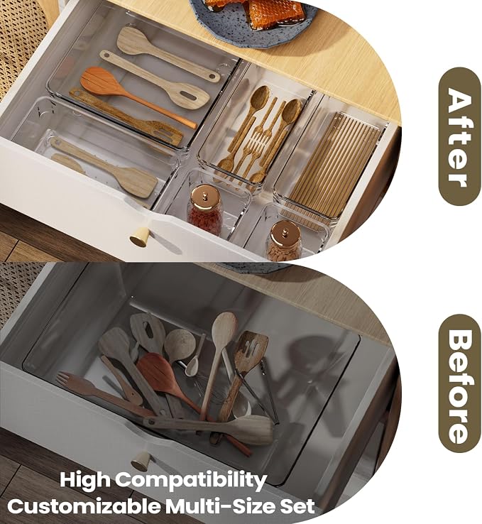 6 PCS Clear Plastic Drawer Organizer Set, 2 Sizes Acrylic Drawer Storage Trays - Image 8