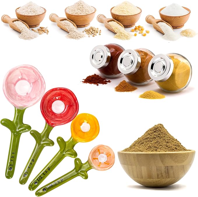 Coloch 5Pcs Ceramic Measuring Spoons and Cup, Flower Baking Scale Spoons - Image 5