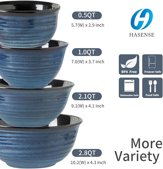 Hasense Mixing Bowls Set, Porcelain Large Salad Bowls - Image 2