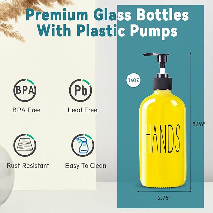 COHOSEGE Glass Soap Dispenser Set 2 Pack, 16 Oz Dish Soap Dispenser - Image 3