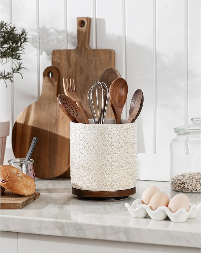 Kitchen Utensil Holder, 360° Rotating Extra Large Ceramic Utensil Holder - Image 3