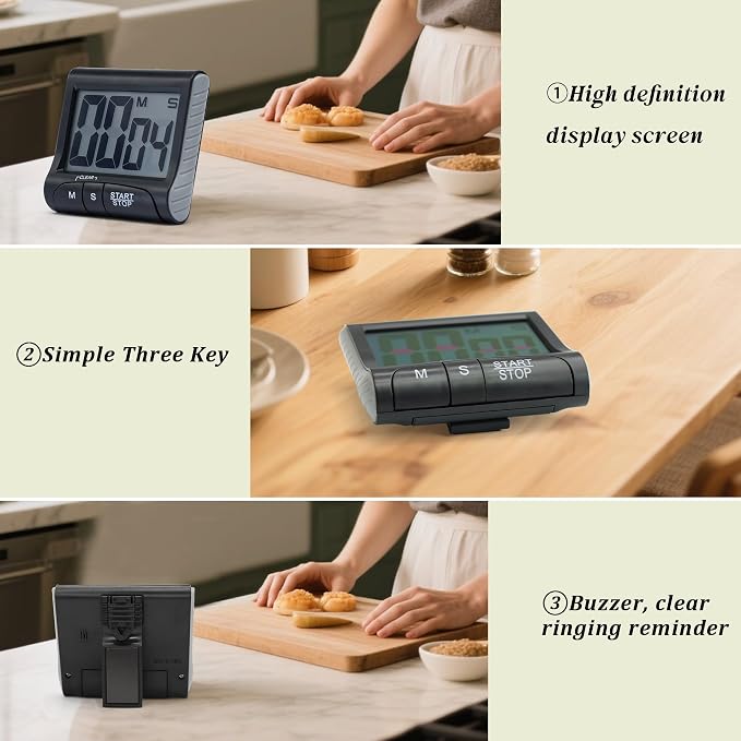 Large LCD Display Kitchen Timer -Magnetic Digital Timers, Loud Alarm, Memory - Image 5