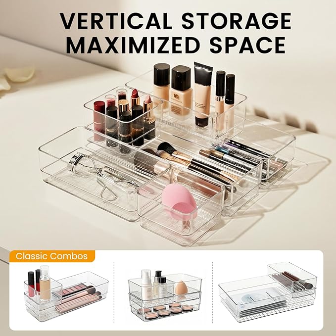 27 PCS Clear Plastic Drawer Organizer Set, 4 Sizes Acrylic Drawer Storage Trays - Image 5