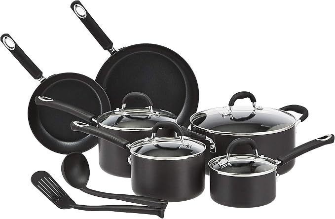 Amazon Basics Hard Anodized Non-Stick 12-Piece Cookware Set, Pans and Utensils by AmazonBasics