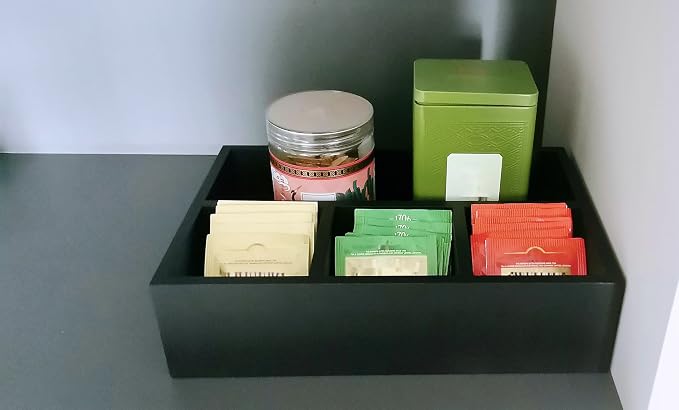 Tea Bag Organizer Wood Black, 4 Compartments Tea Bag Holder, Large Capacity - Image 7