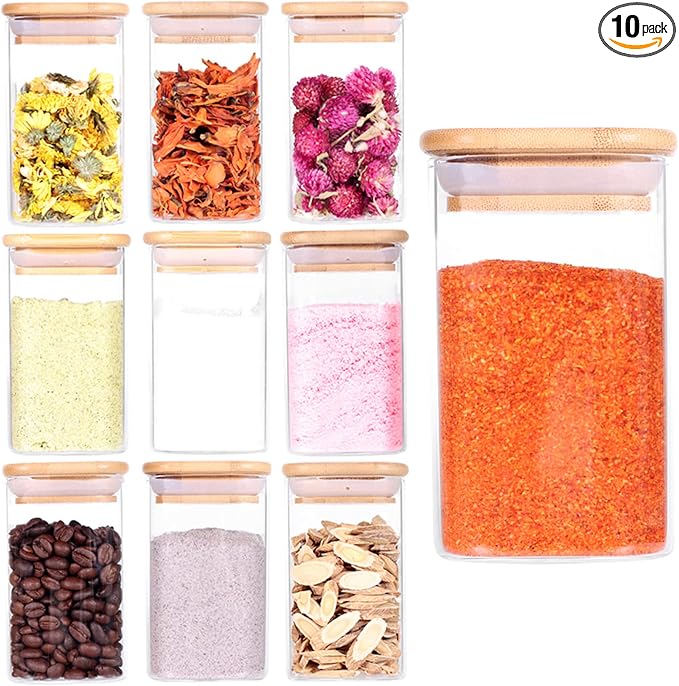 Tzerotone 10 Pcs Glass Spice Jars - 8oz Empty Square Spice Storage Containers - by Tzerotone