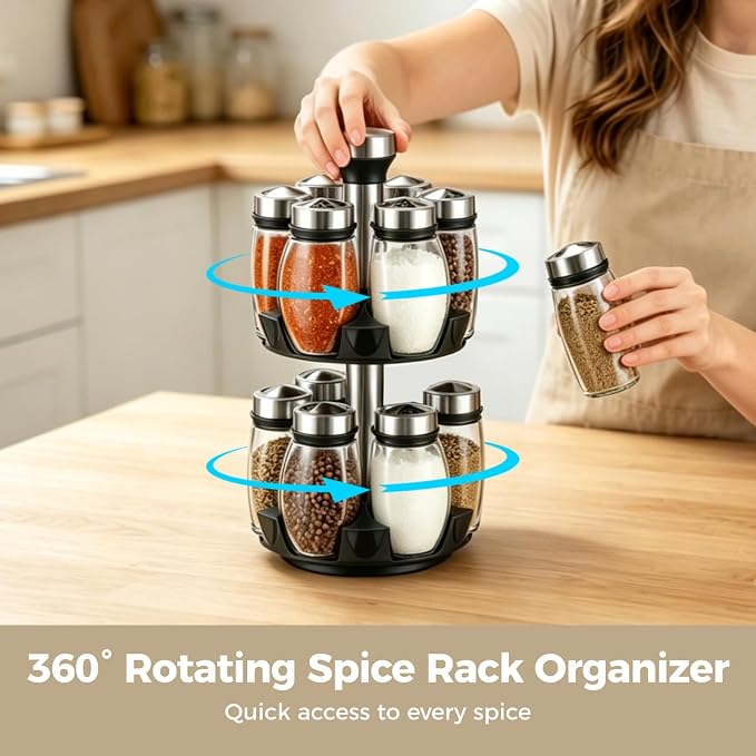 2 Layer Rotating Spice Rack Organizer - Image 3