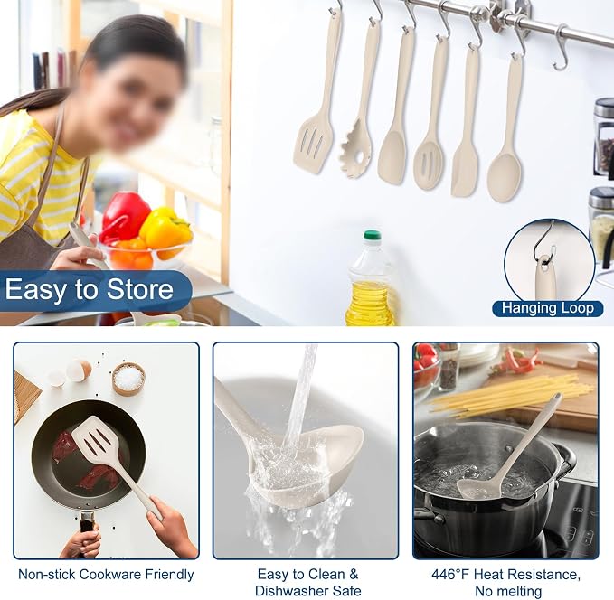 TeamFar Silicone Cooking Utensils, Kitchen Tools Spatula Turner Ladle Spoon - Image 4