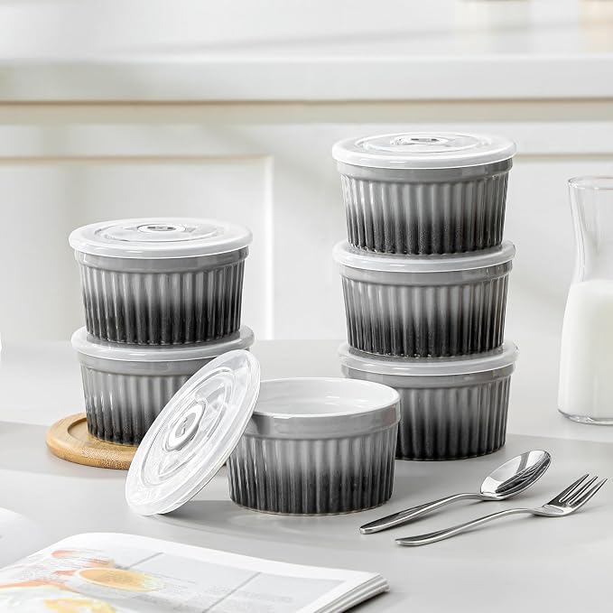 vancasso 8 oz Ramekins with Lid, Porcelain Creme Brulee Souffle Dishes - Image 6