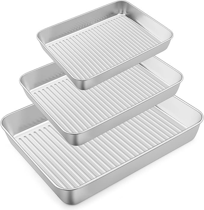 Baking Pans Set of 3, E-far Stainless Steel Sheet Cake Pan by E-far
