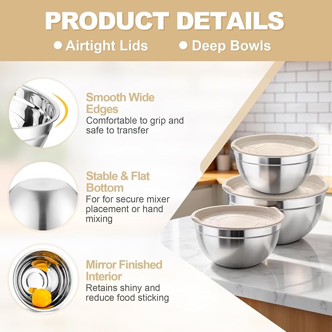 TeamFar Mixing Bowls, Stainless Steel Nesting Salad Bowls - Image 3