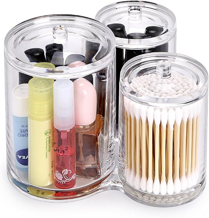 Hipiwe Clear Acrylic Cotton Swab Holder Preminm Quality Round Container Cotton - Image 2