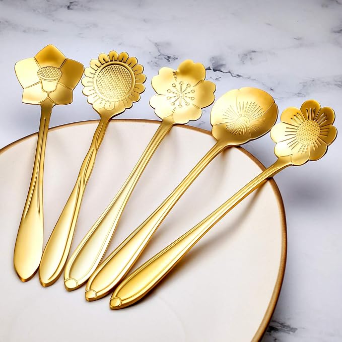 Chengu 8 Pieces Flower Coffee Tea Spoons Stainless Steel Sugar Spoons Tea Party - Image 4