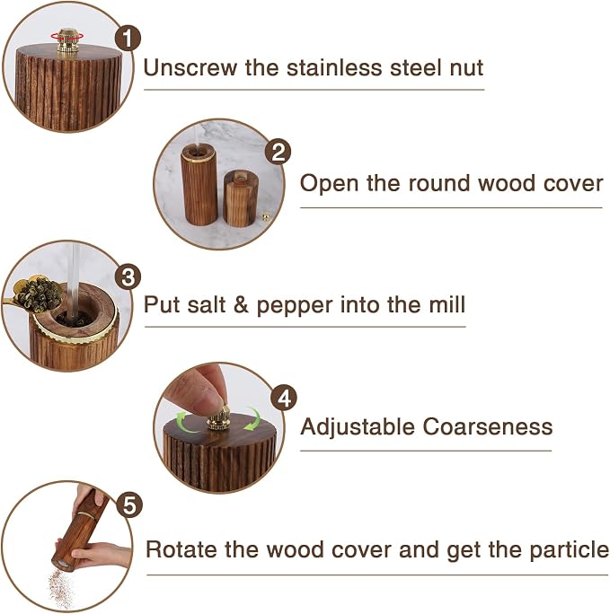 Wooden Salt and Pepper Grinder Set, Refillable Salt and Pepper grinder - Image 4