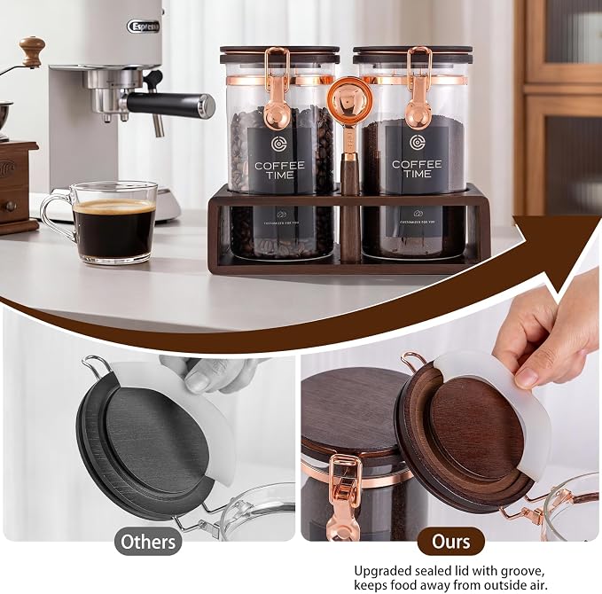 Glass Coffee & Sugar Canister Set, 2×45OZ Airtight Glass Storage Jars - Image 4