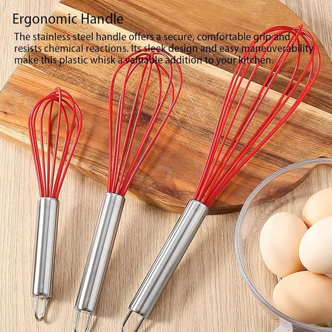 Silicone Whisk set of 3, 8+10+12in Kitchen Balloon Wire Whisks, Hand Egg Mixer - Image 5