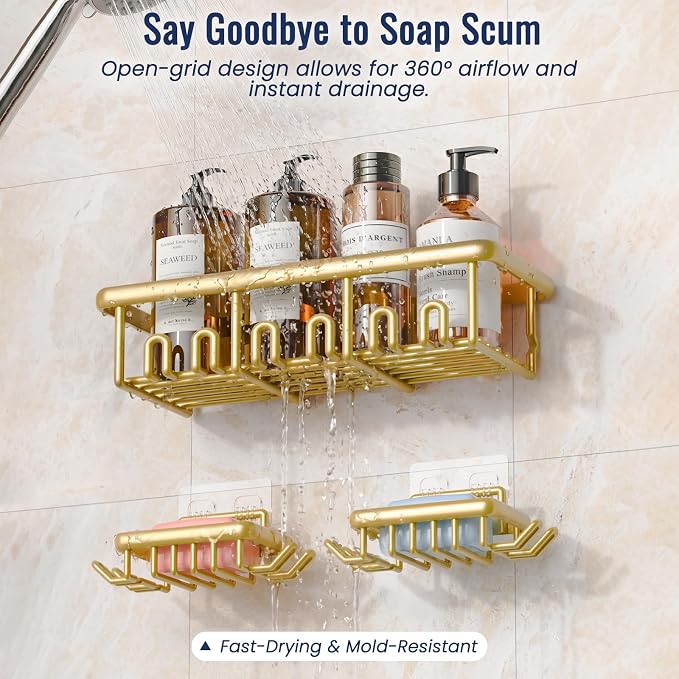 8 Pack Adhesive Rustproof Shower Shelves - Image 5
