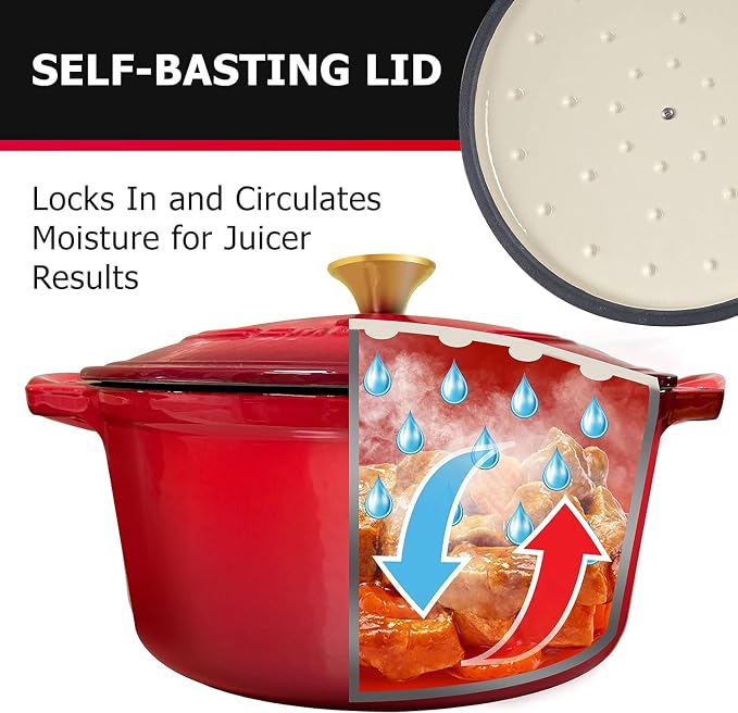 MUELLER HOME 7.5 QT Enameled Cast Iron Dutch Oven, Heavy-Duty Casserole Dish - Image 4