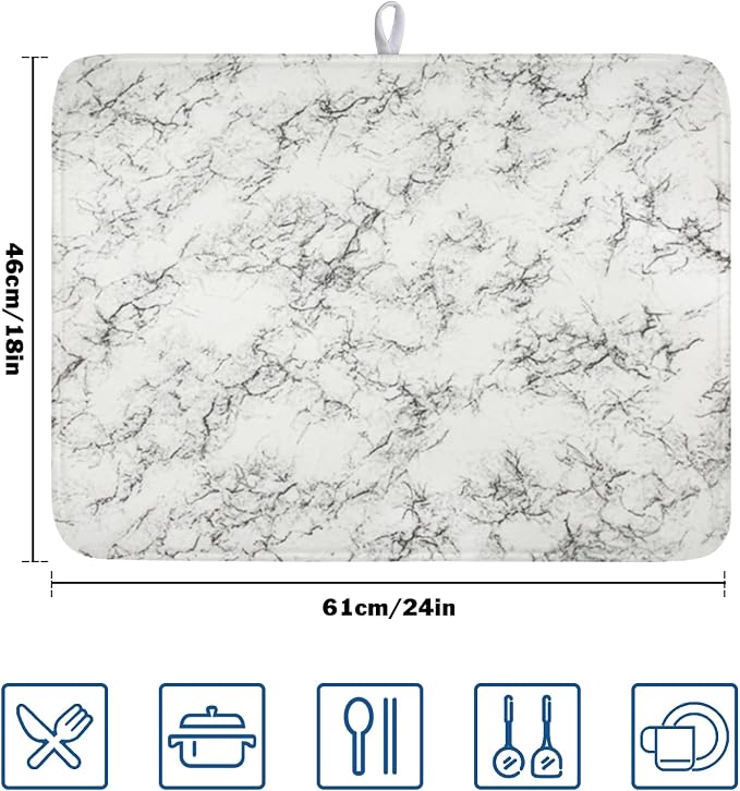 White Grey Marble Dish Drying Mat - Image 2