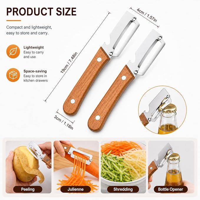 Peelers For Kitchen, with Wooden Handle and Bottle Opener, For Vegetables or - Image 6