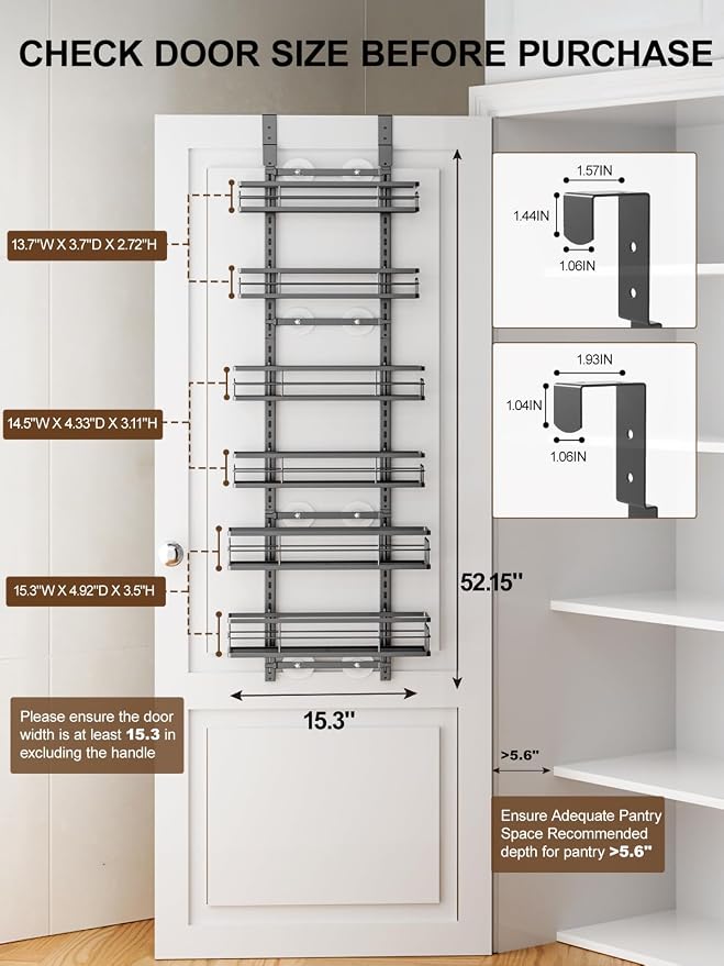 Delamu Over the Door Pantry Organizer, 6 Tier Pantry Door Organizer - Image 2