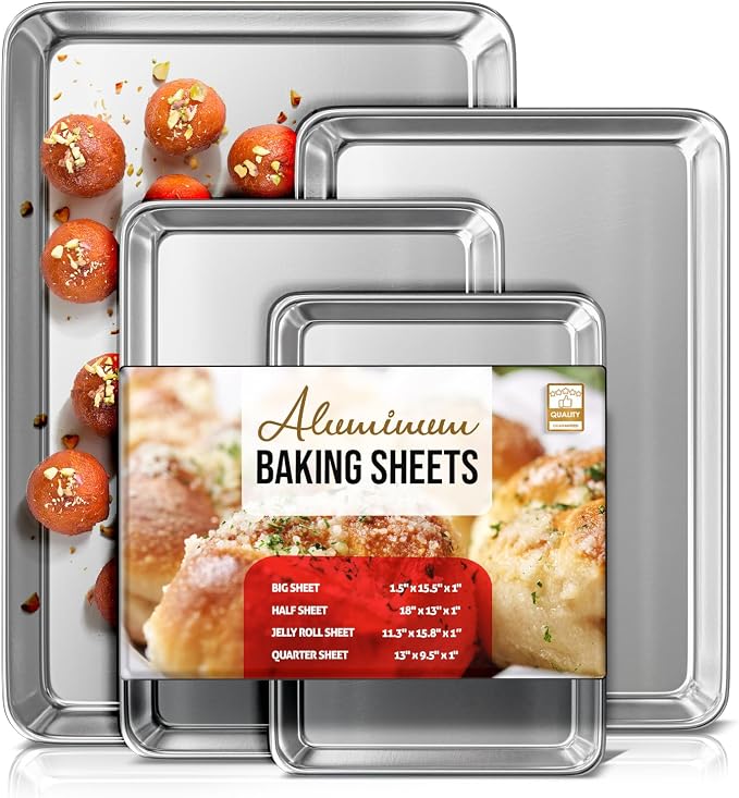Eatex Aluminum Baking Sheet Set, 4 Pack Cookie Sheets, Warp & Rust Resistant by Eatex