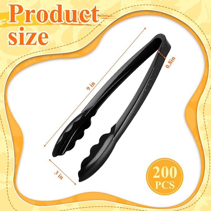 Tessco for you 200 Pcs Plastic Tongs for Serving Bulk, 9 Inch Plastic - Image 2