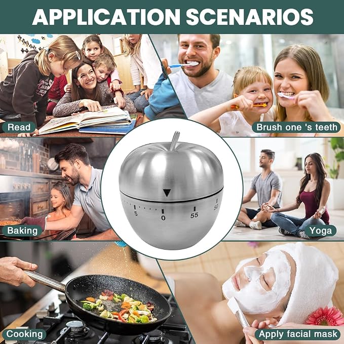 Mechanical Kitchen Timer 60 Minutes, Apple-Shaped Wind Up Timer, Manual Analog - Image 8