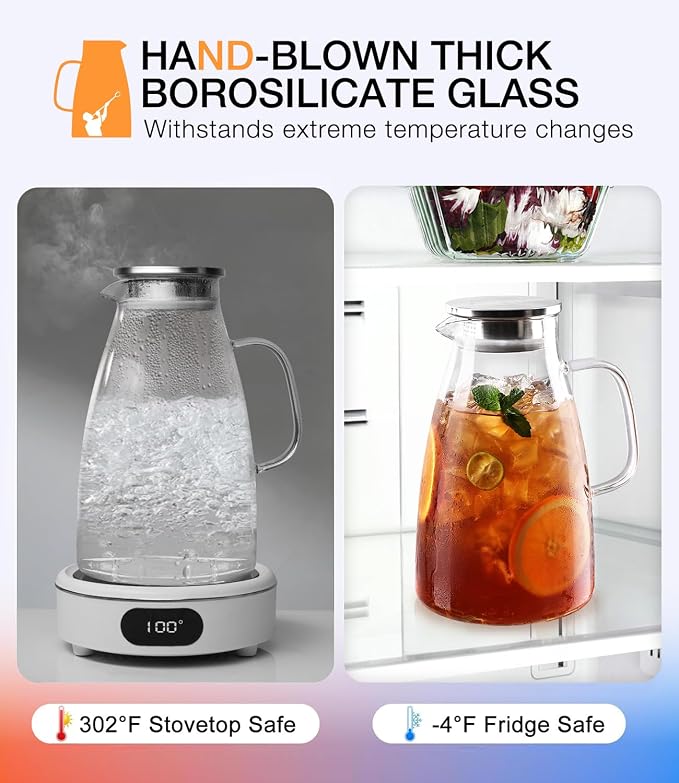 Glass Pitcher with Lid, 3 Liter 100oz Water Pitcher with Handle and Spout - Image 5