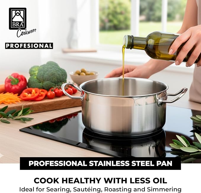 BRA COOKWARE Profesional 18/10 Stainless Steel Stock Pot w/Glass Lid | 9.5 Inch - Image 4