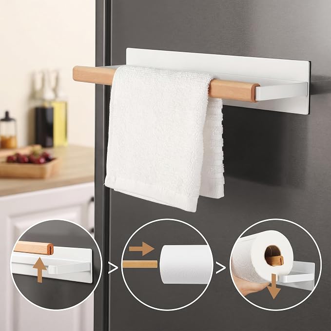 KES Magnetic Paper Towel Holder, Wood & Metal Paper Towel Roll Holder, - Image 2