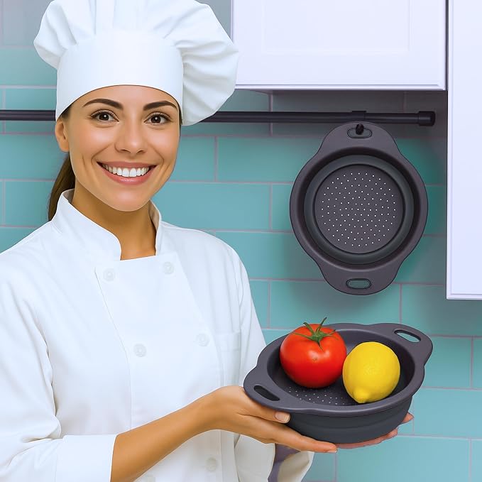 Black Silicone Collapsible Colanders - Image 8