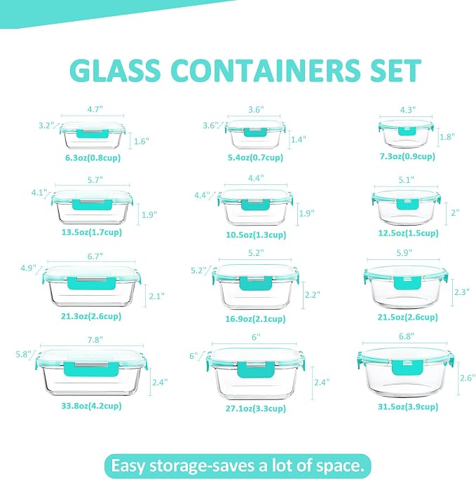 KOMUEE 24 Pieces Glass Food Storage Containers Set, Meal Prep Containers - Image 2