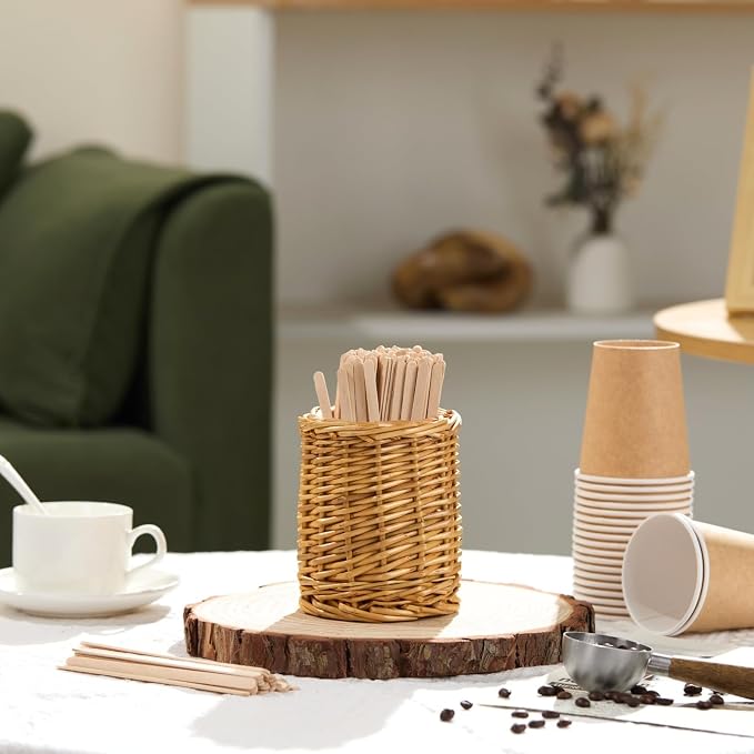 Wood Rattan Coffee Stirrer Holder Set - Image 6