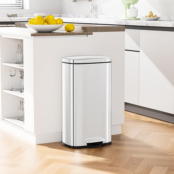 Arlopu 13.2 Gallon Step Trash Can, Stainless Steel Garbage Bin, Soft-Close - Image 9