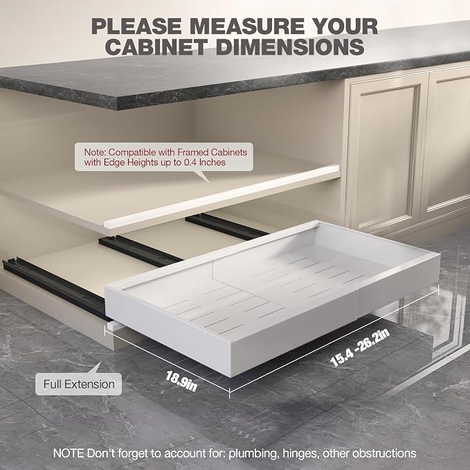 Seinloes 2 Pack Pull Out Cabinet Organizer 19" Deep, Full Extension 3 Slide - Image 3