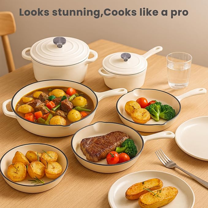 QuliMetal Enameled Cast Iron Cookware Set, 5-Piece Pots and Pans Set - Image 4