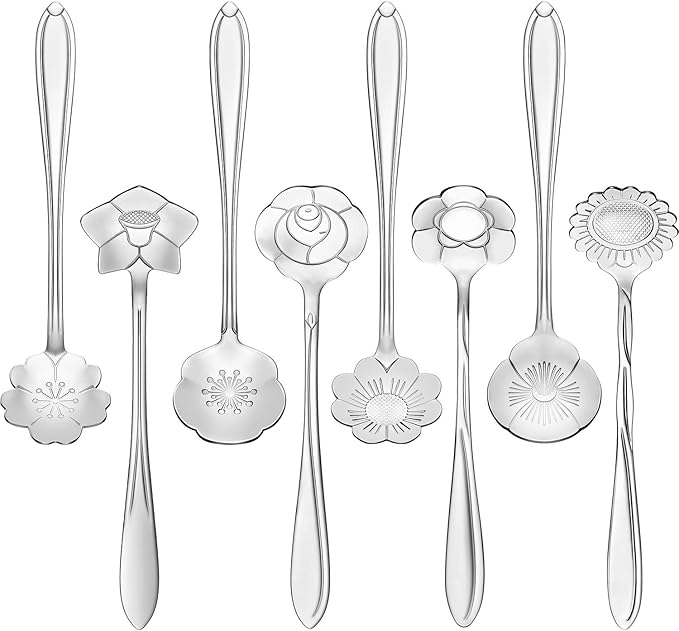 Chengu 8 Pieces Flower Coffee Tea Spoons Stainless Steel Sugar Spoons Tea Party by CHENGU