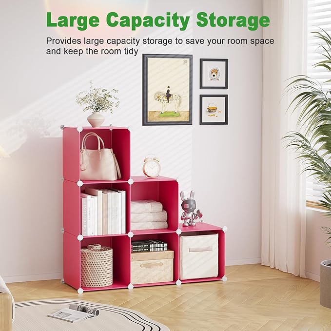 C&AHOME 6-Cube Storage Organizer, Stackable Storage Cubes Shelves, Portable - Image 6