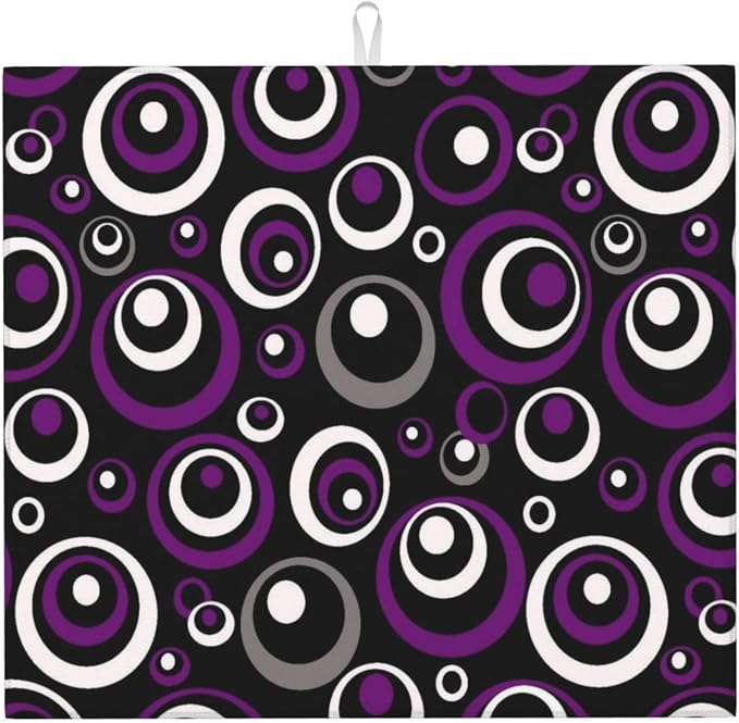 Purple White and Black Circle Pattern Dish Drying Mat, Absorbent Microfiber by Unknown