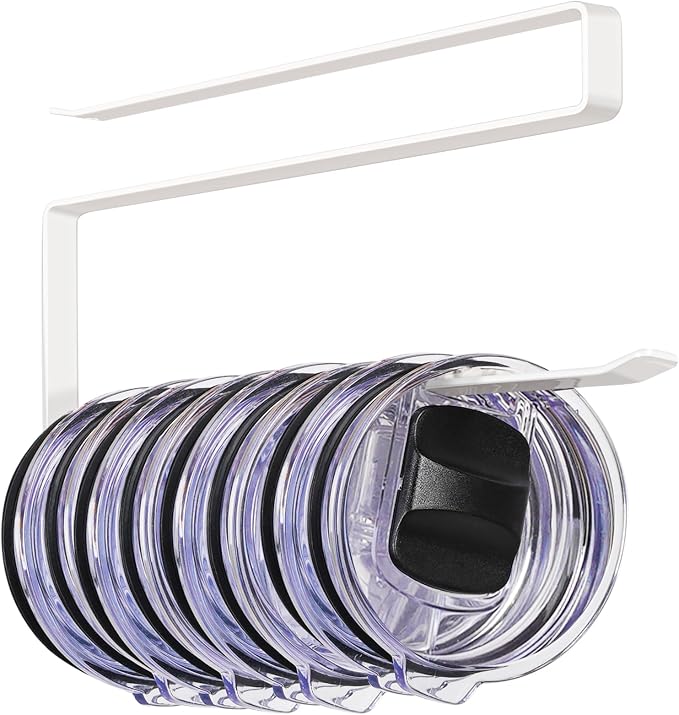Tumbler Lid Organizer Under Cabinet, Tumbler Lid Storage Hook Up to 10 Lids by Lucasden
