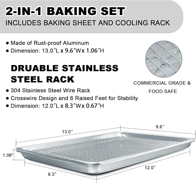 Half Sheet Pans with Rack Set, 13 Inch Commercial Quality Baking Sheet Pan Set - Image 2