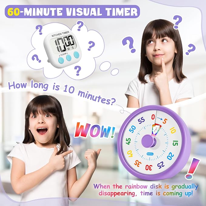 HIPPIH Visual Timer for Kids, 60 Minute Countdown Timers for Classroom Kitchen - Image 2