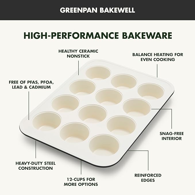 GreenPan Bakewell 12-Cup Muffin Pan, Healthy Ceramic Nonstick Bakeware - Image 3